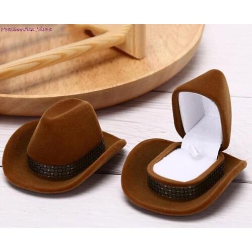 Cowboy Hat Shape Velvet Ring Funny Earrings Organizer Jewelry Stand Holder Jewelry Box For Wedding Anniversary Valentines Day