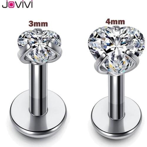 Jovivi 2x 316L Stainless Steel Ear Cartilage Septum Lip Tongue Tragus Lip Monroe Triple Helix Piercing Jewelry 16G 1/4" Heart