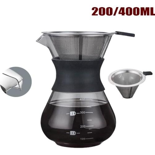 200ml/400ml Hand-brewed Coffee Pots Porfilter Glass Espresso Water Drip Coffee Maker Reusable Tea Filter Tool Coffeeware