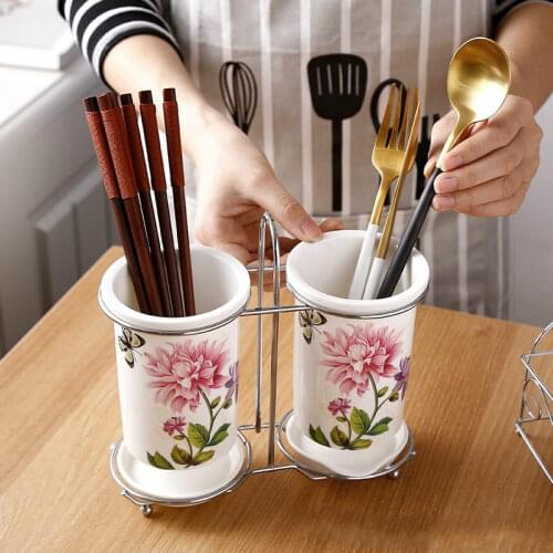 Ceramic Chopsticks Storage Rack Chopsticks Barrel Tableware Draining Rack Organizer Storage Box Kitchen Accessories ZM804