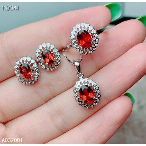 KJJEAXCMY fine jewelry natural garnet 925 sterling silver new women pendant necklace ring earrings set support test lovely