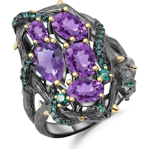 Natural amethyst ring S925 sterling silver jewelry jewelry design Handmade