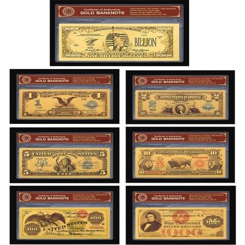 Colorful 24K Gold Banknote USD One Bilion Dollar Fake Money .999 America Banknote Bill for Souvenir Gift 1901 1878 1899 1863