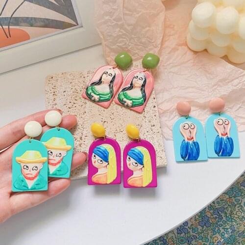 Summer Fun Oil Painting Earrings Statement Cute Lovely Girl Drop Ears Jewelry Fashion Lady Party Accessories Good Gift