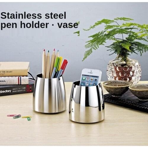 Fashion Silver Thickened Stainless Steel Vase Ornament Table Ashtray Pen Holder Living Room Tableshow Office Desk Storage Box