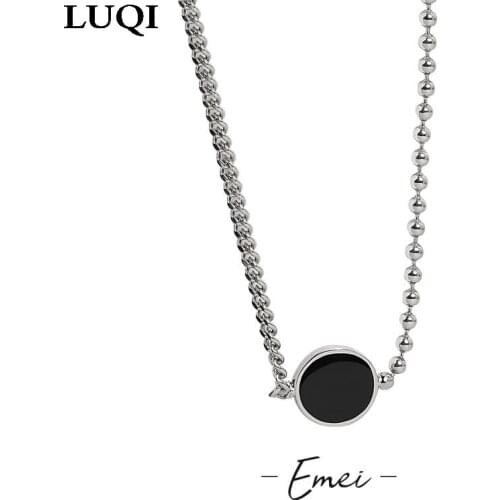 Fashionable Womens S925 Silver Plated Platinum Simple Epoxy Round Pendant Temperament Necklaces XZ241