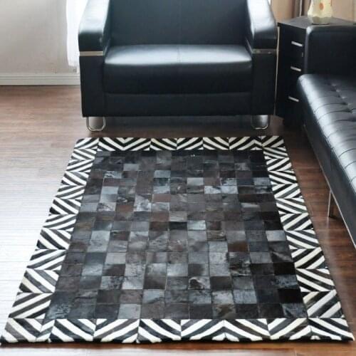 Fashionable art carpet 100% natural genuine cowhide leather carpet padding