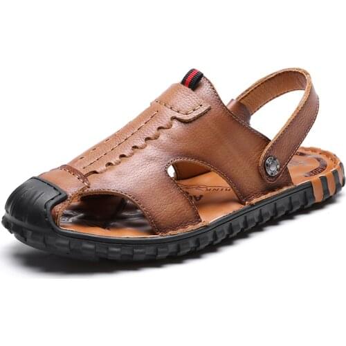 Jumpmore Casual Summer Slippers Leather Men Sandals Size 38-46