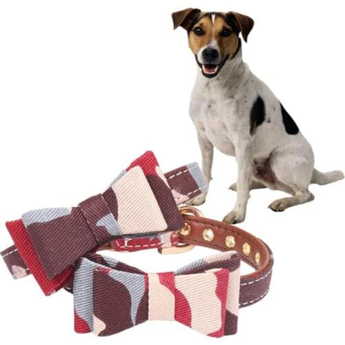 Dog Collar And Leash Set With Bow Tie Pretty Camouflage Metal Buckle Big And Small Dog&Cat Collar And Dog Leash Pet Accessories