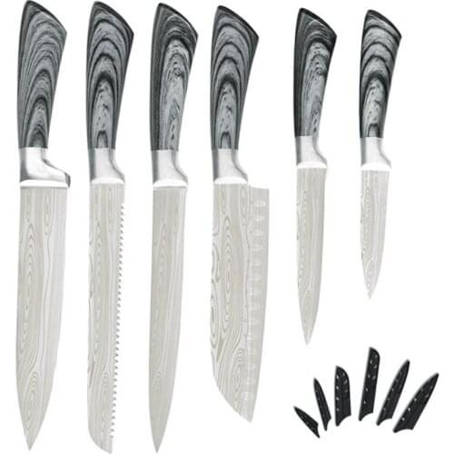 XYJ 6 Piece Stainless Steel Chef Knife Set Kitchen Cooking Knives Ultra Sharp Pattern Blade For Meat Fish Vegetable Fruit
