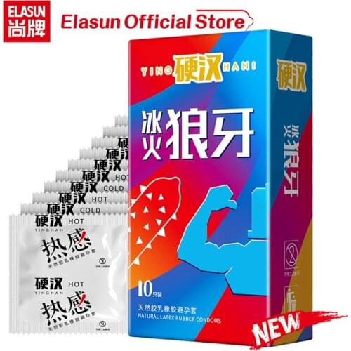 New Elasun Large Particles Dots Condom 10pcs Ice Fire Condoms With Spikes G-Spot Orgasm Massage Penis Sleeve Cock Intimate Goods