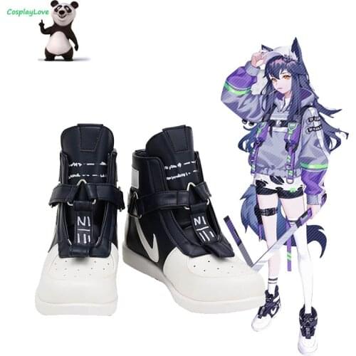 Arknights Texas White Black Shoes Cosplay Long Boots Leather Custom Made For Party Christmas Halloween