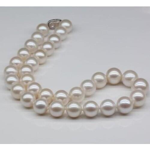 Charming 11-12mm freshwater white round pearl necklace 18inch 925 Sterling Silver