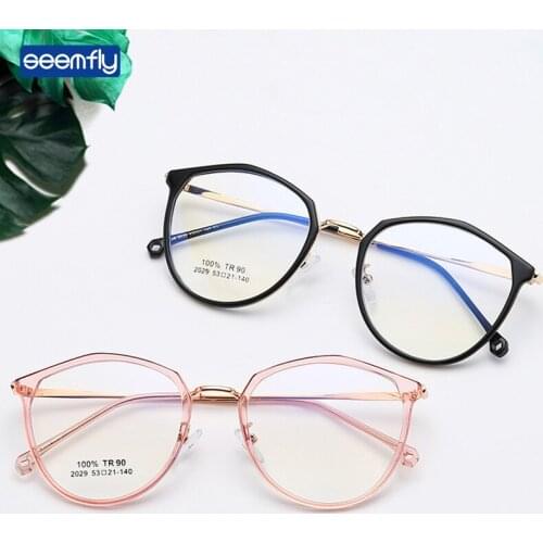 Seemfly Fashion Ultralight TR90 Glasses Frame Men Women Vintage Metal Plain Eyewear Student Transparent Color Computer Goggles