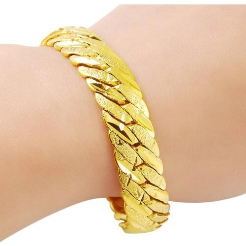 Wholesale Mens Chunky Mens Hand Chain Bracelets 24k Gold Color Link Chain Bracelet For Women Jewelry