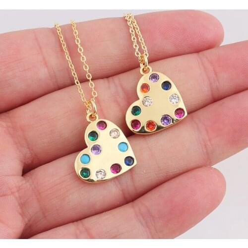High Quality Copper Zircon Rainbow Crystal Heart Necklace Women Charm Romantic Jewelry CZ Pendant Fine Party Wedding Gifts