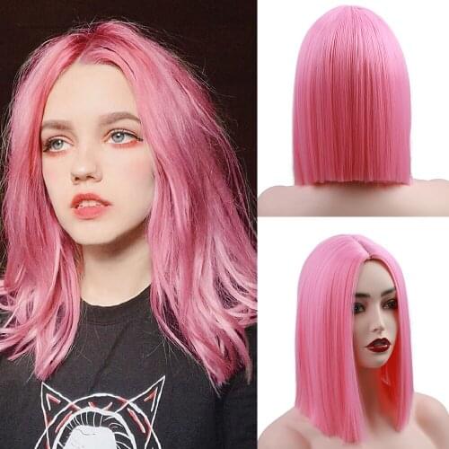 ONYX Short Synthetic Wig Straight Female Bob Hair Wig High Temperature Middle Part for Cosplay Party
