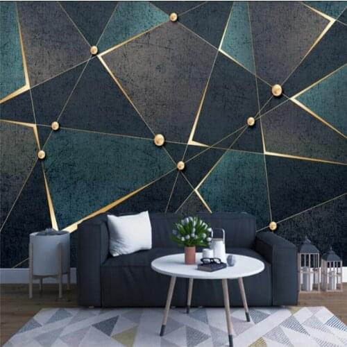 Beibehang Custom wallpaper nostalgic geometric lines modern minimalist golden abstract light luxury background wall 3d mural
