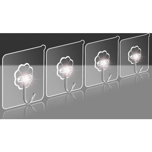 5Pcs/Pack Transparent Multi Purpose Wall Hooks Seamless Hanging Hook Self Adhesive Heavy Bathroom TransparentLoad Rack Kitchen