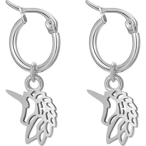 Hapiship 2021 New Fashion Stainless Steel Sweet Heart Unicorn Moon Star Charm Hoop Earring For Women Men Everyday Jewelry DJ317