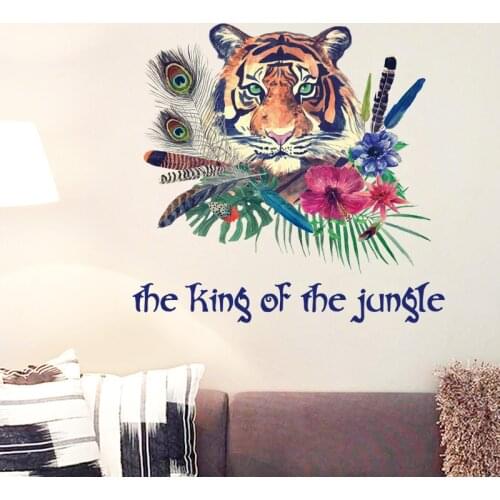 Feather Wall sticker fashion tiger pen personalized backdrop bedroom entrance home living room 3D wallpaper decoration stickers