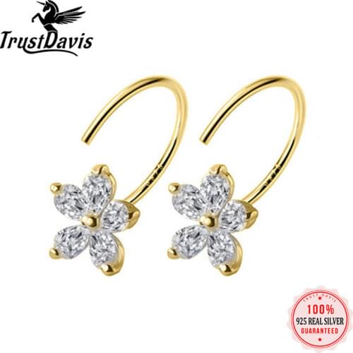 ElfoPlataSi Minimalist Earring 925 Sterling Silver Dazzling Flower CZ Hook Dangle Earring For Women Wedding Party Jewelry DD967