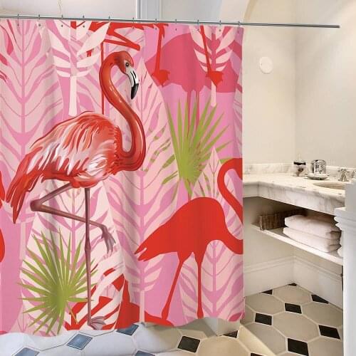 Flamingo Shower Curtain 3d Scene Version Digital Printed Shower Curtains Waterproof Moisture-proof Bathroom Tropical Plant