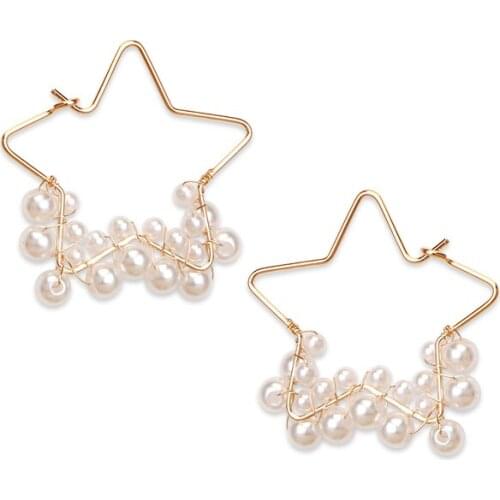 Simulated Pearl Hoop Earring for Women Gold Color Beads Heart Star Zinc Alloy Geometric Fashion New Jewelry Ear Rings 2021 HOT