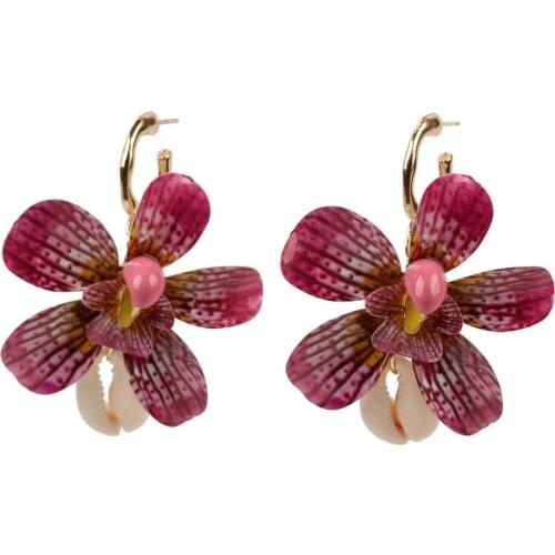 Big Flower Pendant Gold Color Metal Shell Drop Dangle Hanging Earrings for Women Florate Brand Statement Party Fashion Jewelry