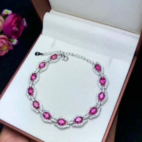 Natural pink topaz gem Bracelet Natural gemstone Bracelet 925 silver bracelet Elegant round Ellipse women party gift Jewelery