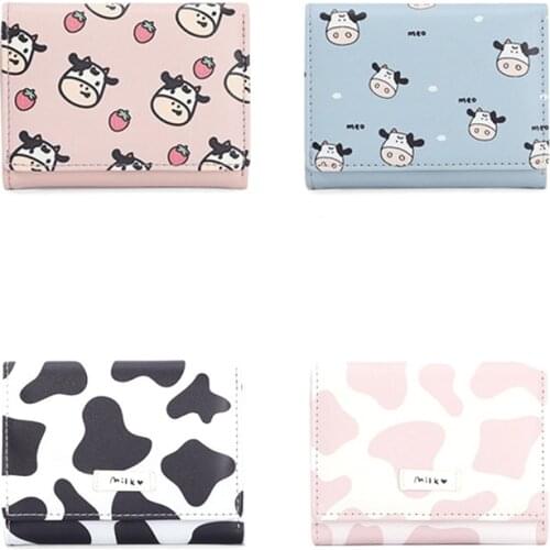 Kawaii Cow Print Wallet Women Cute 2021 New Cute Short Card Holder Wallet Women Coin Purse Small Wallet