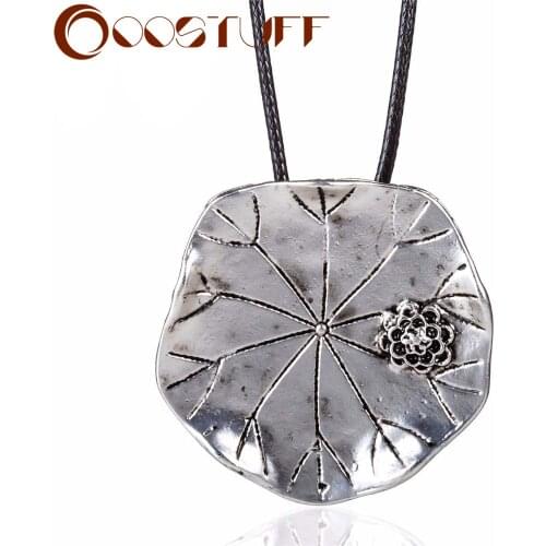 Vintage Lotus Leaf Pendant Necklace for Women Long Rope Chain Plant Jewelry Suspension necklaces & pendants Jewellery Chokers