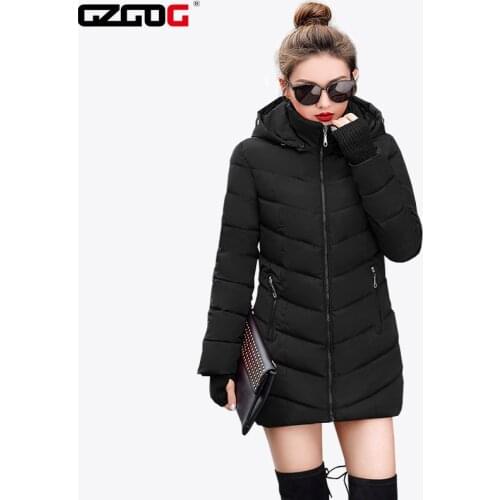 2019 women winter hooded warm coat slim plus size cotton padded basic jacket female medium-long jaqueta feminina