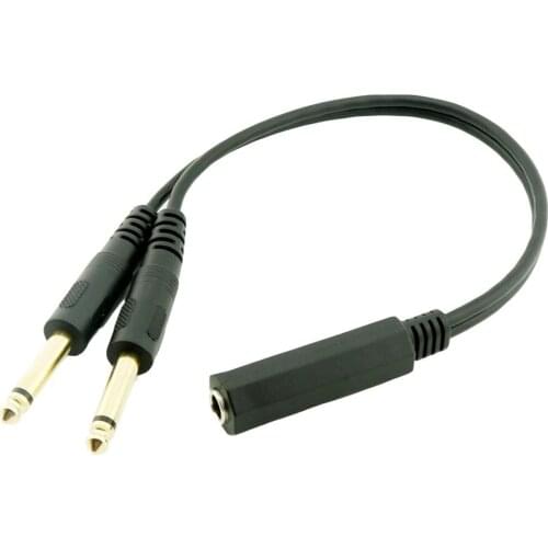 1pc 6.35mm 1/4 inch Stereo TRS Female to 2 Dual 6.35mm Mono TS Male Y Splitter Adapter Connector Cable Cord 38cm