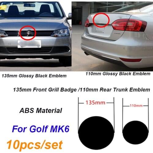 10Pcs/set for Golf MK6 Styling Front Grille Logo Car Badge Grid 135mm 110mm ABS Car Front Grill Badge Rear Trunk Emblem Logo