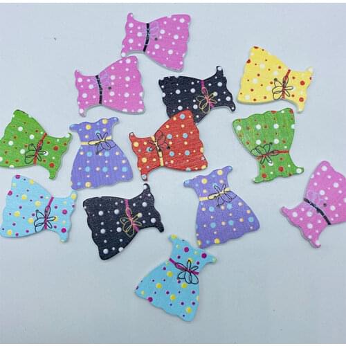 100pcs New Dress Shaped Wood Buttons Sewing Accessories Baby Shower Crafts Scrapbooking Fancy Button
