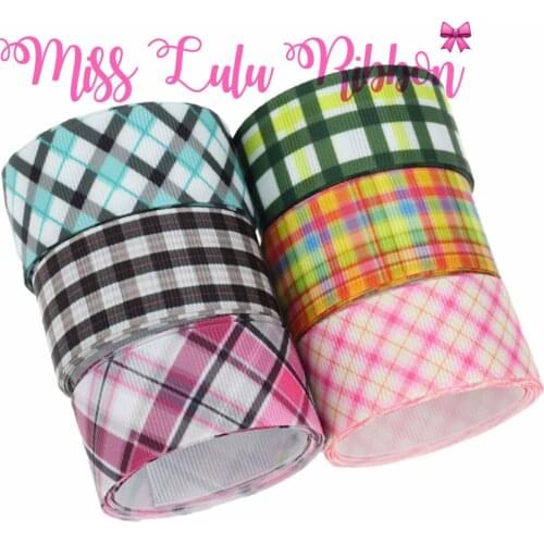 16mm-75mm Colorful Check Series Printed Grosgrain Ribbon/Foe Hair Band Making Gift Packing Stuffs 50yards/roll