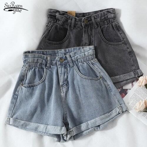 2021 Summer Cotton Denim High Waist Loose Wide Leg Shorts Women Casual Vintage Short Jeans Female New Hot Pants Shorts 9739