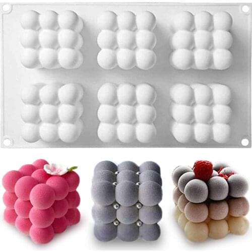 6 Cavities 3D Cube Baking Mousse Cake Mold Silicone Square Bubble Dessert MoldsTray Kitchen Bakeware Candle Plaster Mould