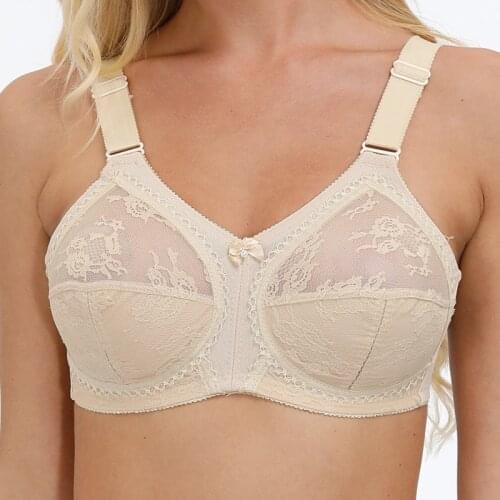 Ultra Thin Wireless Adjusted-straps Big Minimizer Bras Beige Plus Size Women Unlined Lace Bra Full Coverage Size B C D DD E Cup