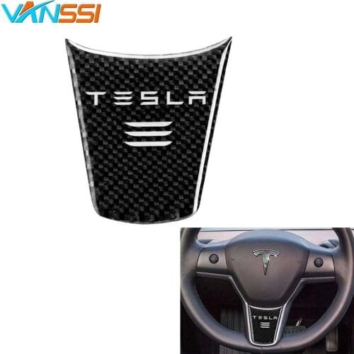 Carbon Fiber Styling Car Steering Wheel Decoration Cover Sporty Modification With Logo Sticker Accessories For Tesla Model 3