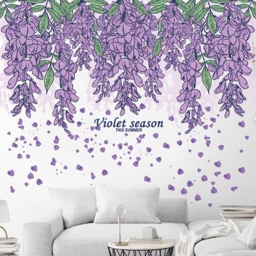 Violet Wallline Wall Stickers Flowers Living Room Bedroom Wall Decor Childrens Room Self Adhesive Wallpaper Home Office Decor