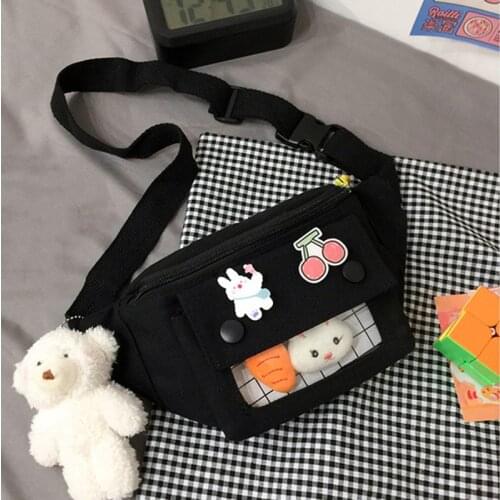 Teen Girls Casual Canvas Fanny Chest Pack Women Cute Bear Waist Purse Female Leisure Zipper Shoulder Crossbody Bag