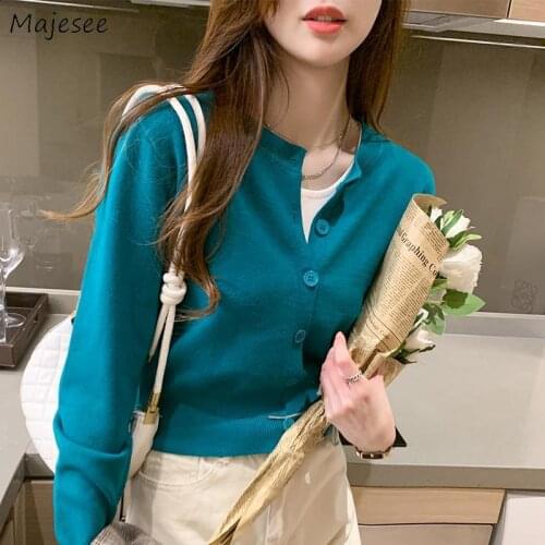 Cardigan Women Cropped Long Sleeve Knitting Slim Solid Spring New Sweater Cozy All-match Fashion Chandails Mujer Aesthetic Cloth