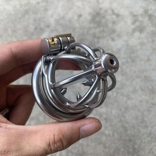 Stainless steel Penis Cage Male Chastity Cage With Penis Plug Urethral Catheter BDSM Bondage Short Cock Lock Nub Penis Ring CBT
