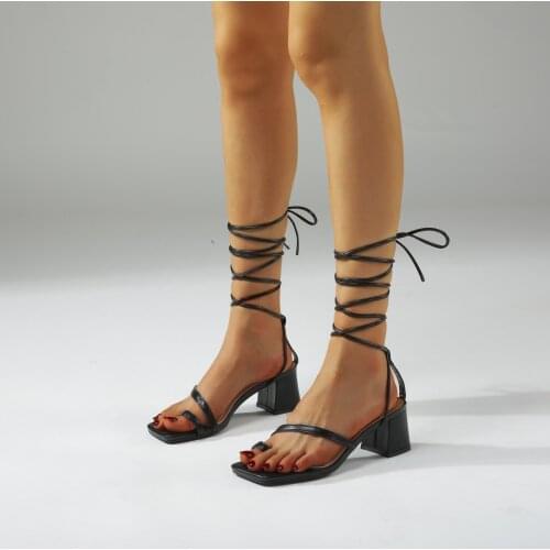 Summer New Square Heel Lace Up Sandals Women Sexy Pumps Shoes