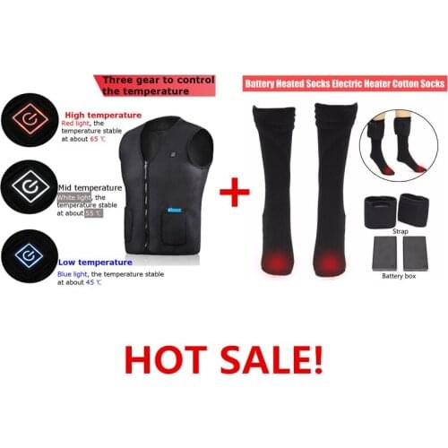 HOT! Unisex Motorcycle Electric Heated Warm Vest In USB Warm Anywhere, Anytime +Thermal Cotton Heated Socks Battery