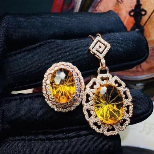 Best Gift Natural Real Real natural citrine jewelry set Natural Real citrine 925 sterling silver 1 pendant, 1 ring