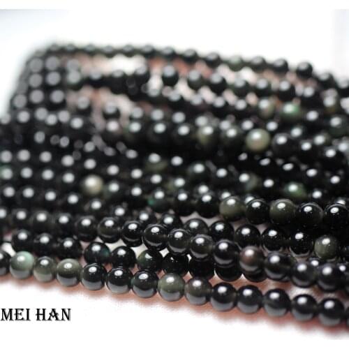 Meihan (3 strands/set) 4mm natural obsidian round beads for bracelet jewelry making design or gift