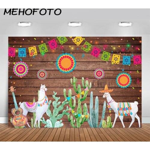 MEHOFOTO Mexican Fiesta Theme Backdrop Summer Cinco De Mayo Birthday Party Decoration Cactus Mexico Wood Photography Background